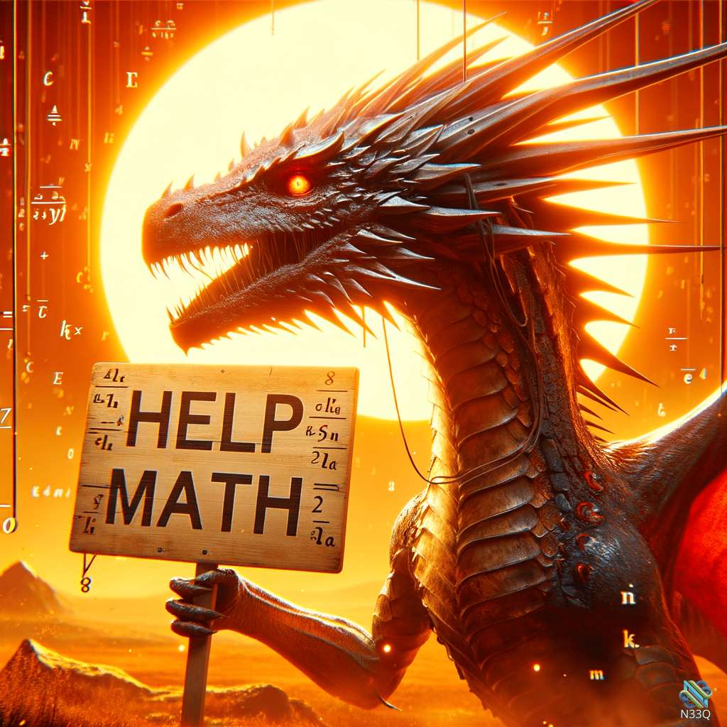 Dragon Holding Help Math Sign at Sunset