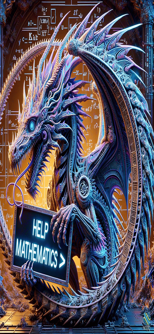 Mechanical Dragon Holding Mathematics Help Sign