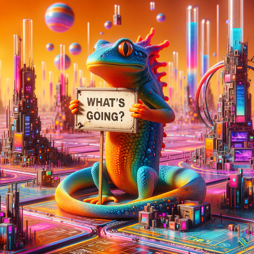 Rainbow Lizard Holding What's Going Sign
