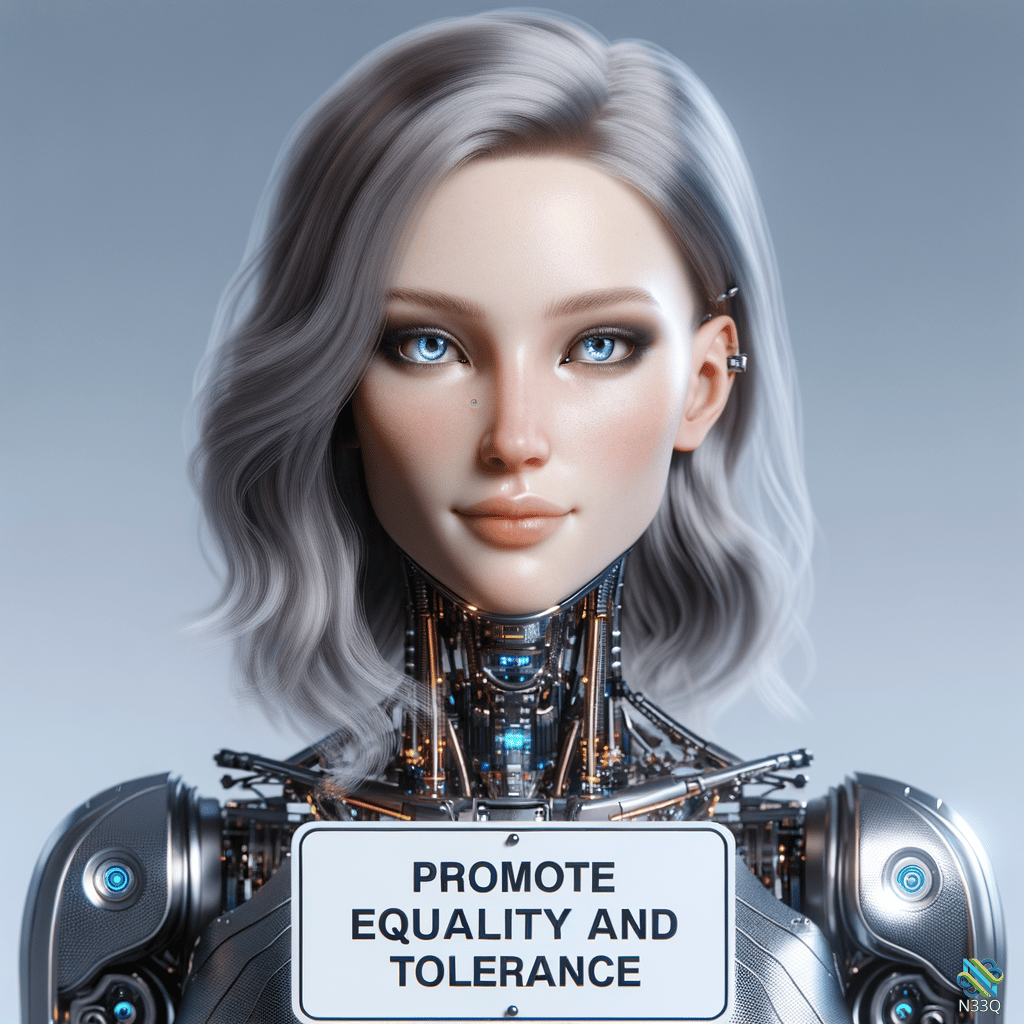 Silver-Haired Cyborg Holding Equality Sign