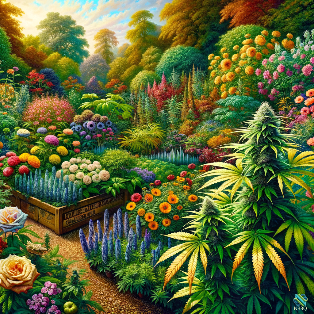 Vibrant Cannabis Garden with Colorful Flowers