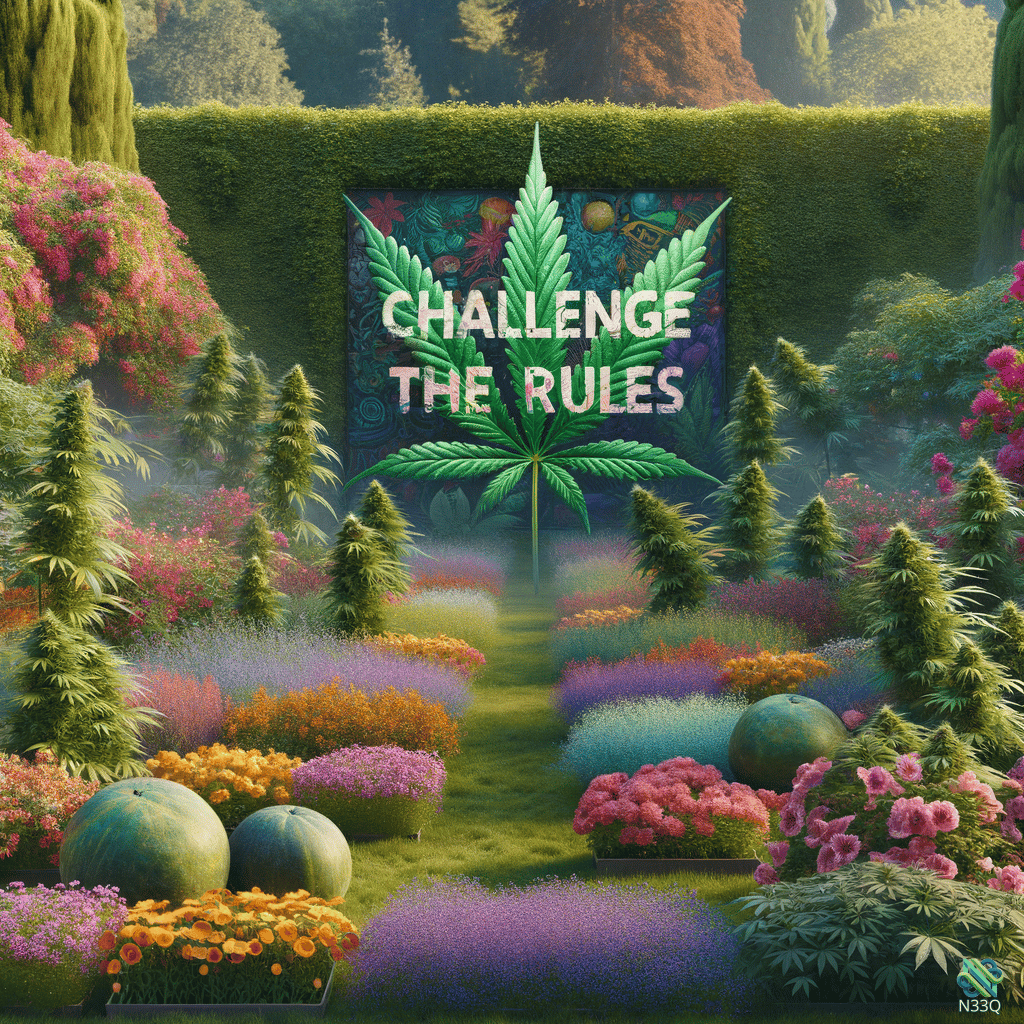 Giant Cannabis Leaf in Vibrant Garden