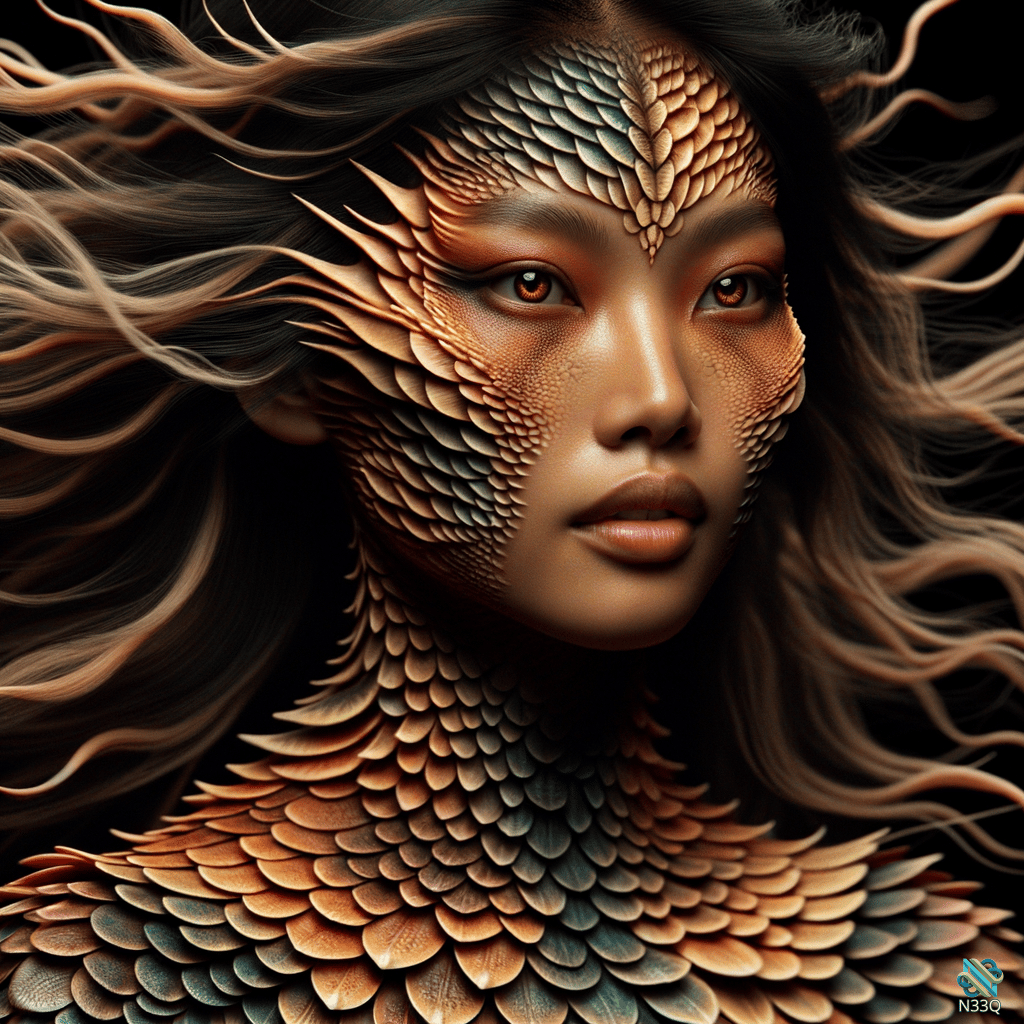 Woman with Flowing Hair and Dragon Scales