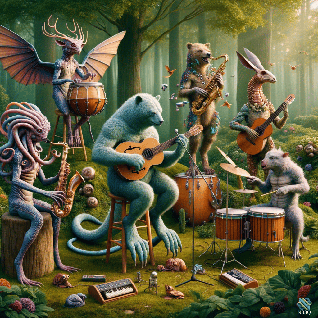 Fantasy Animals Jamming in Forest Band