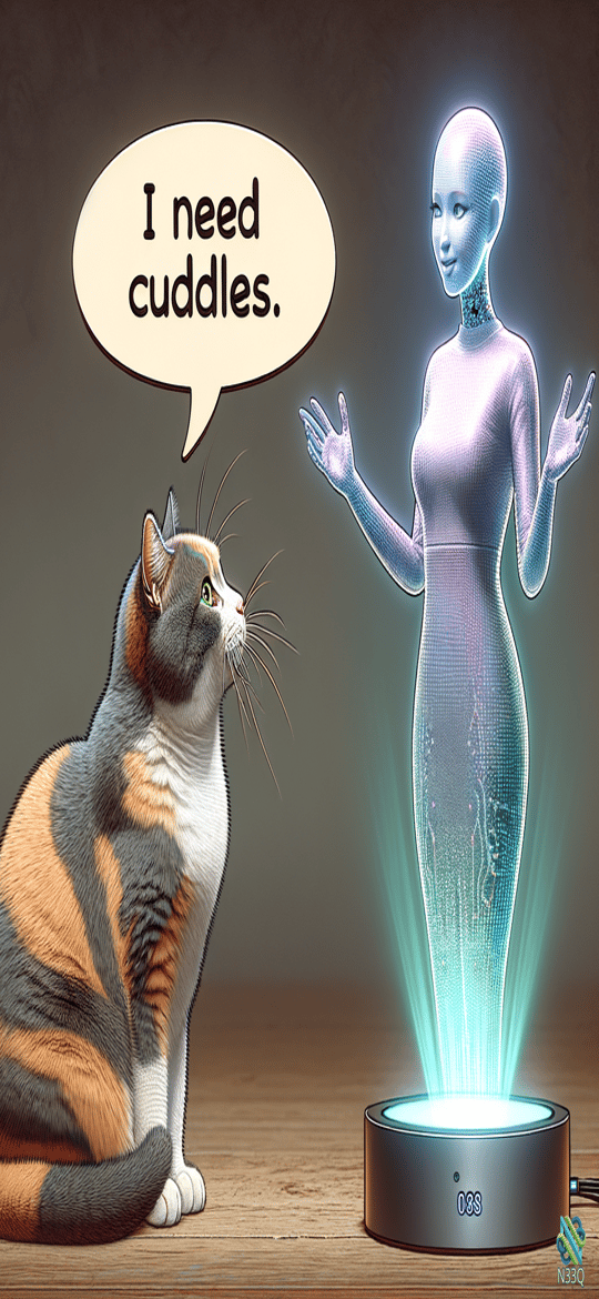 Calico Cat Requests Cuddles from Hologram