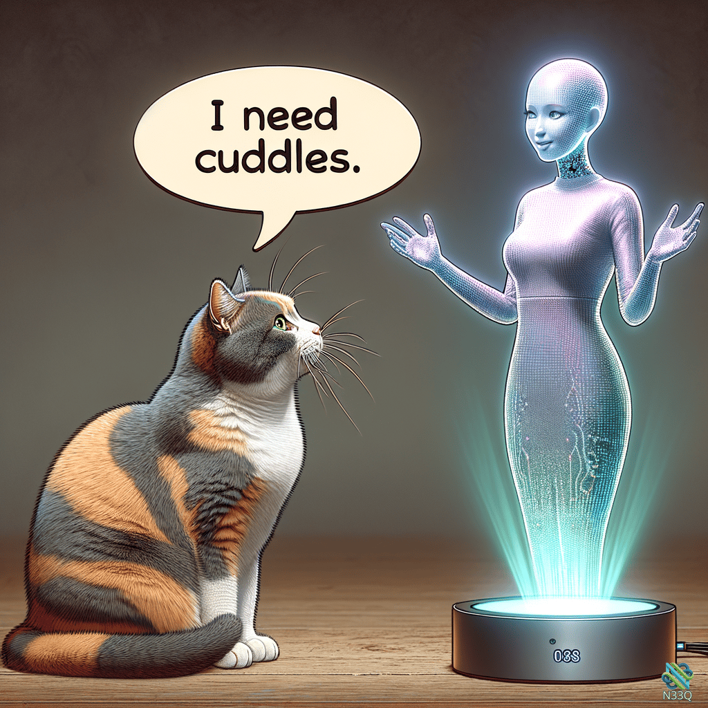 Calico Cat Requests Cuddles from Hologram