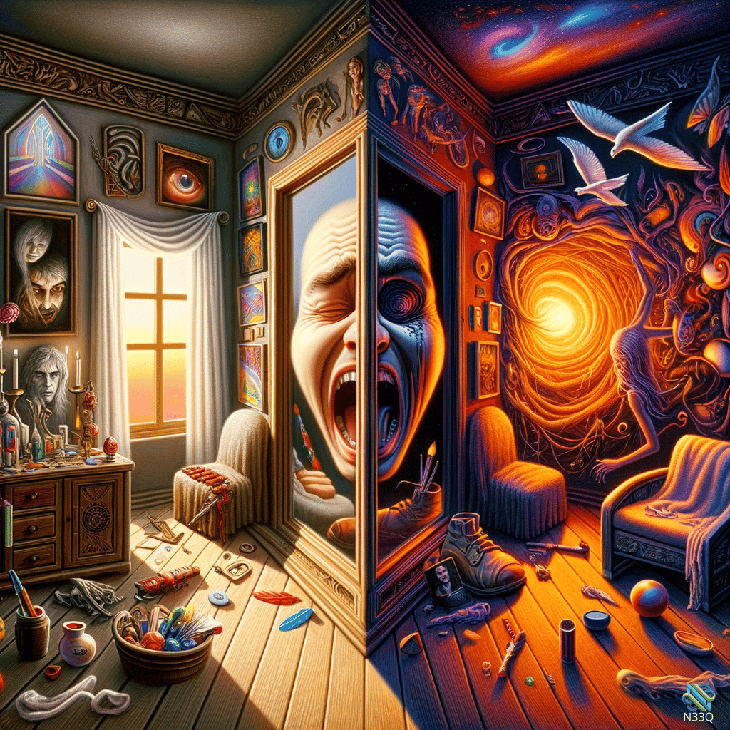 Cluttered Room Split by Screaming Portal