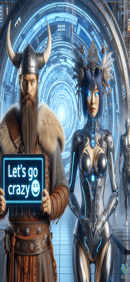 Viking Warrior and Blue-Eyed Cyborg Woman