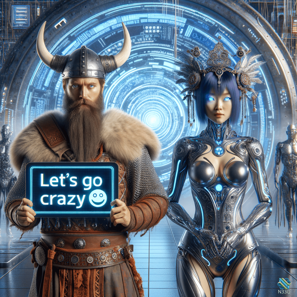 Viking Warrior and Blue-Eyed Cyborg Woman
