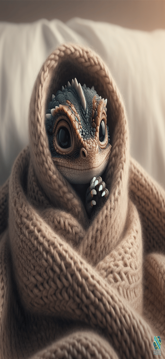 Baby Dragon in Knitted Beige Blanket