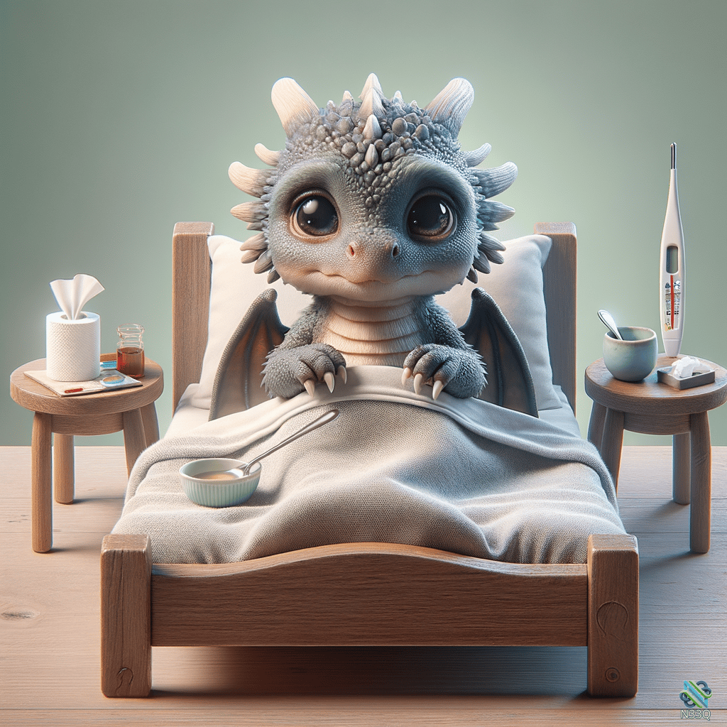 Sick Baby Dragon Tucked in Bed