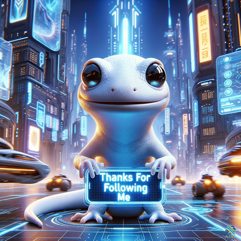 White Gecko Holding Thanks Sign in Neon City