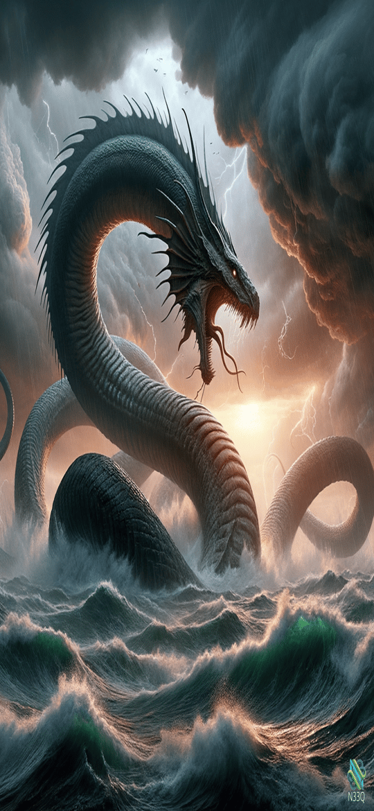 Colossal Sea Dragon in Lightning Storm
