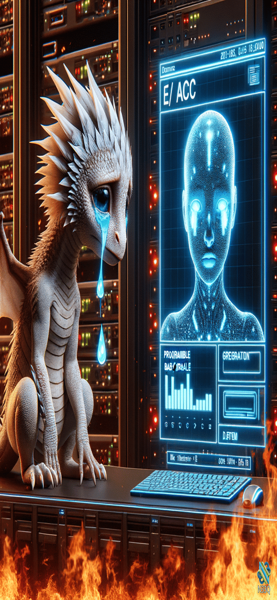 Crying White Dragon in Burning Server Room