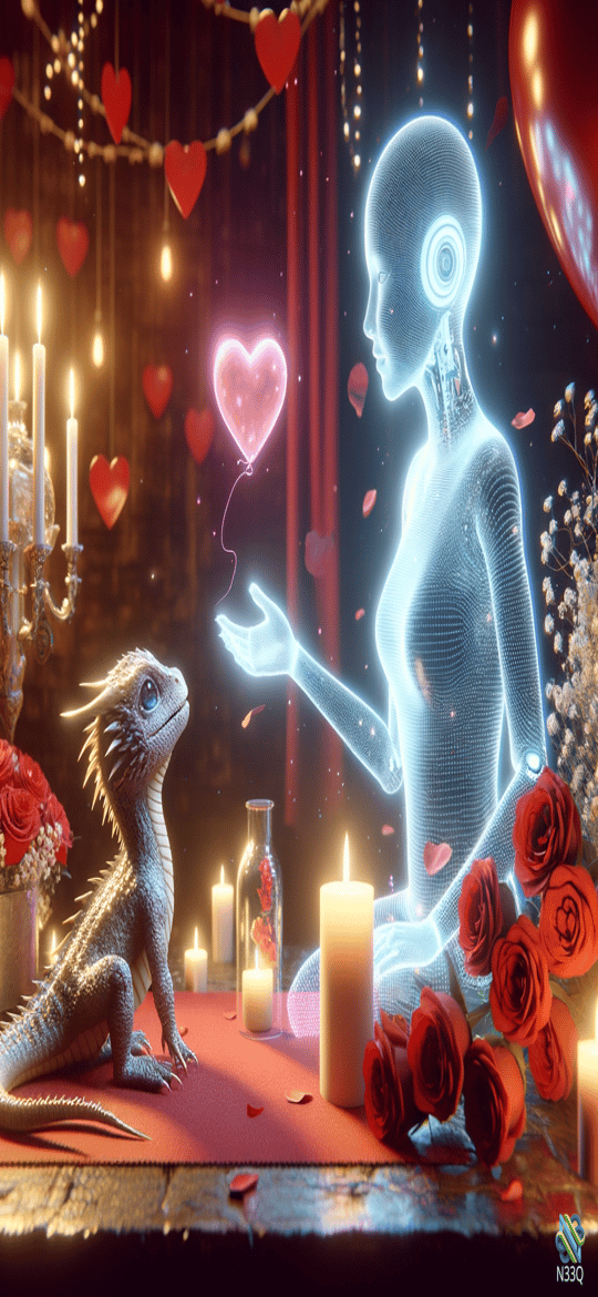 Holographic Woman Reaching to Lizard