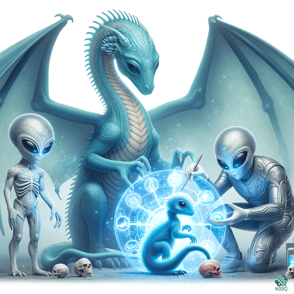 Blue Dragon and Aliens with Holographic Dragonling