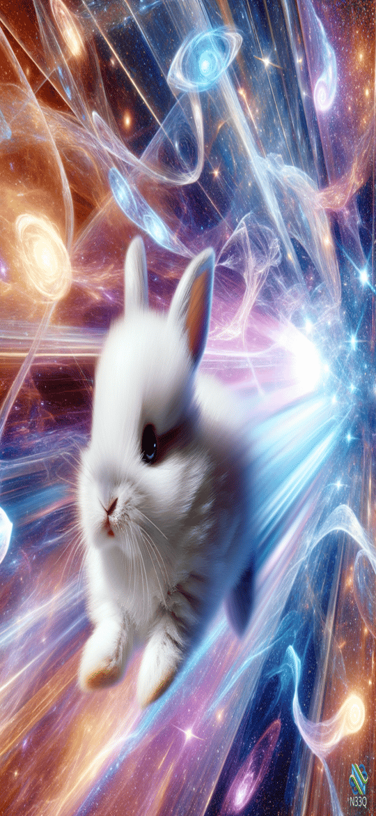 White Rabbit Soaring Through Cosmic Nebula