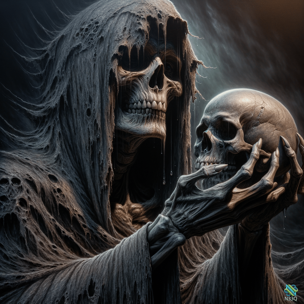 Skeletal Figure Holding Human Skull
