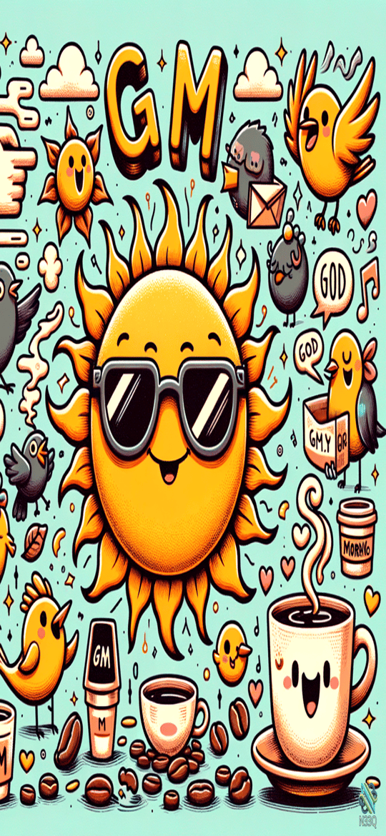 Smiling Sun with Coffee and Birds