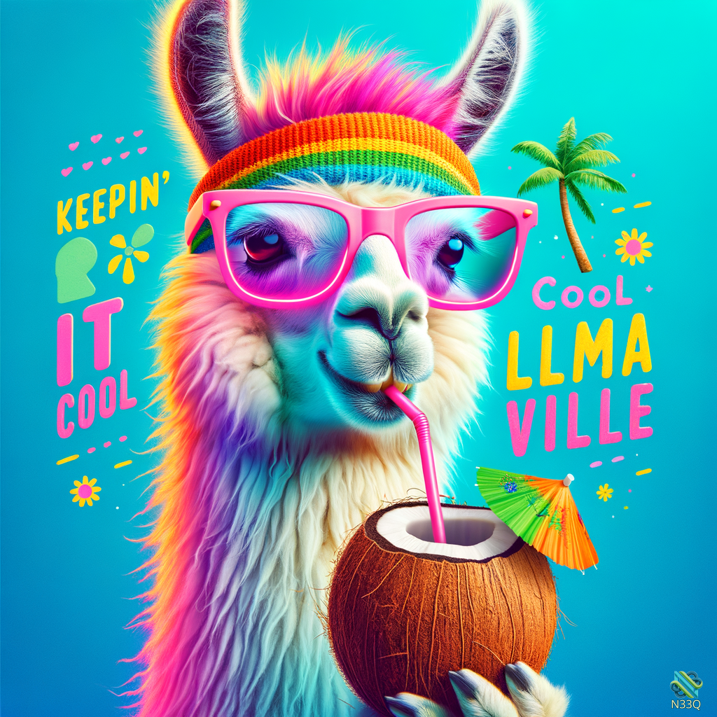 Rainbow Llama Sipping Coconut with Sunglasses