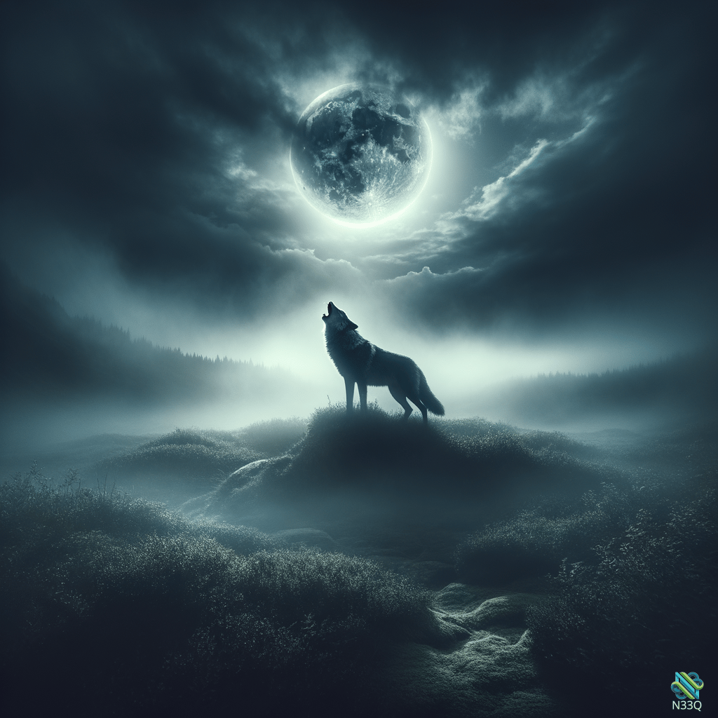 Wolf Howling Under Full Moon on Hill