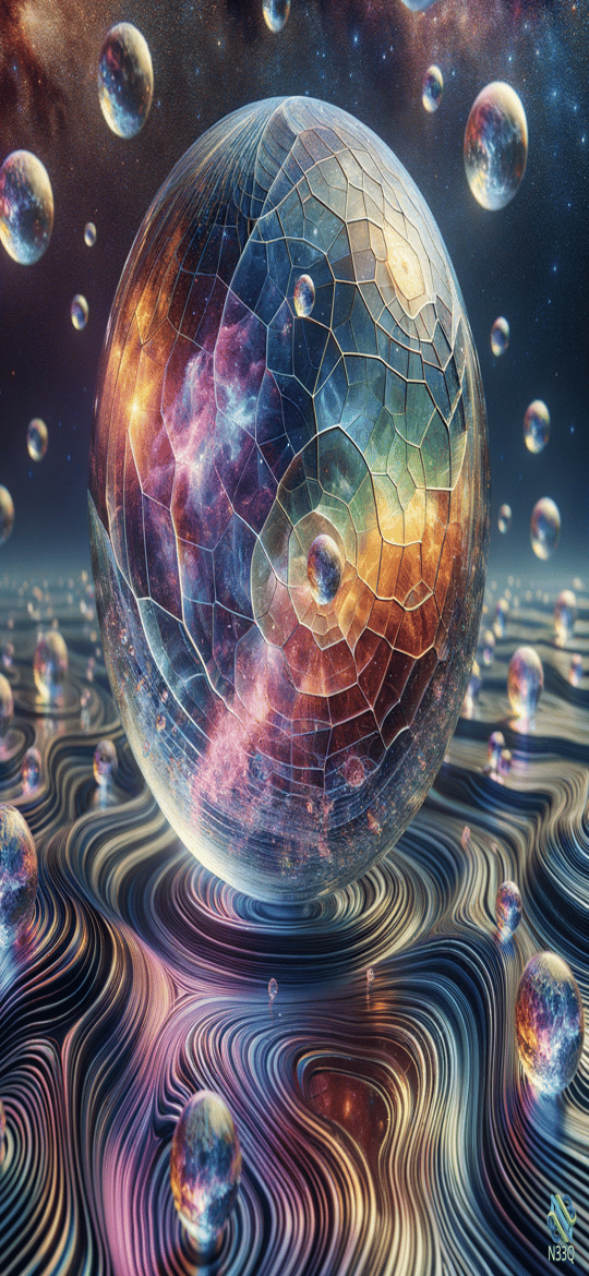 Cracked Cosmic Sphere Over Rippled Reflections