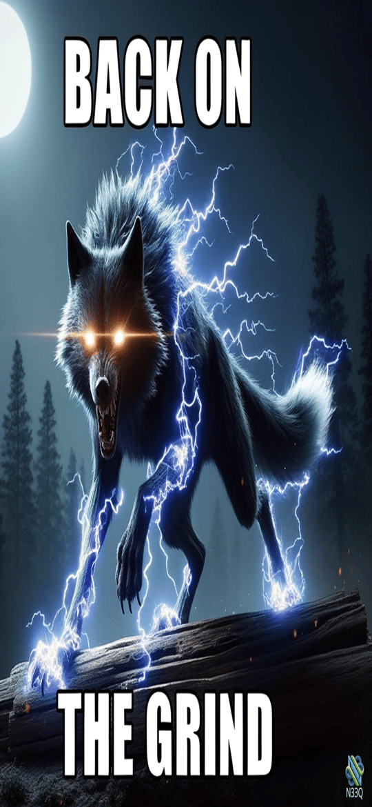 Lightning Wolf on Fallen Log