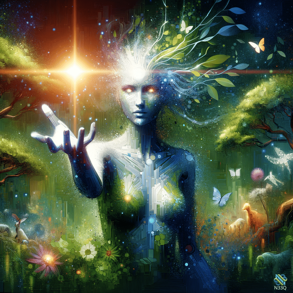 Ethereal Woman with Glowing Hand in Forest