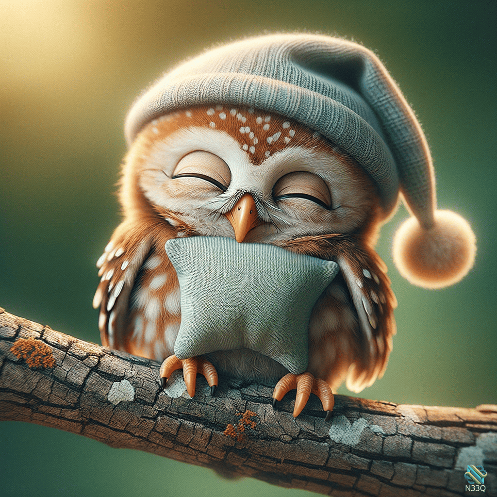 Sleeping Owl in Nightcap with Pillow