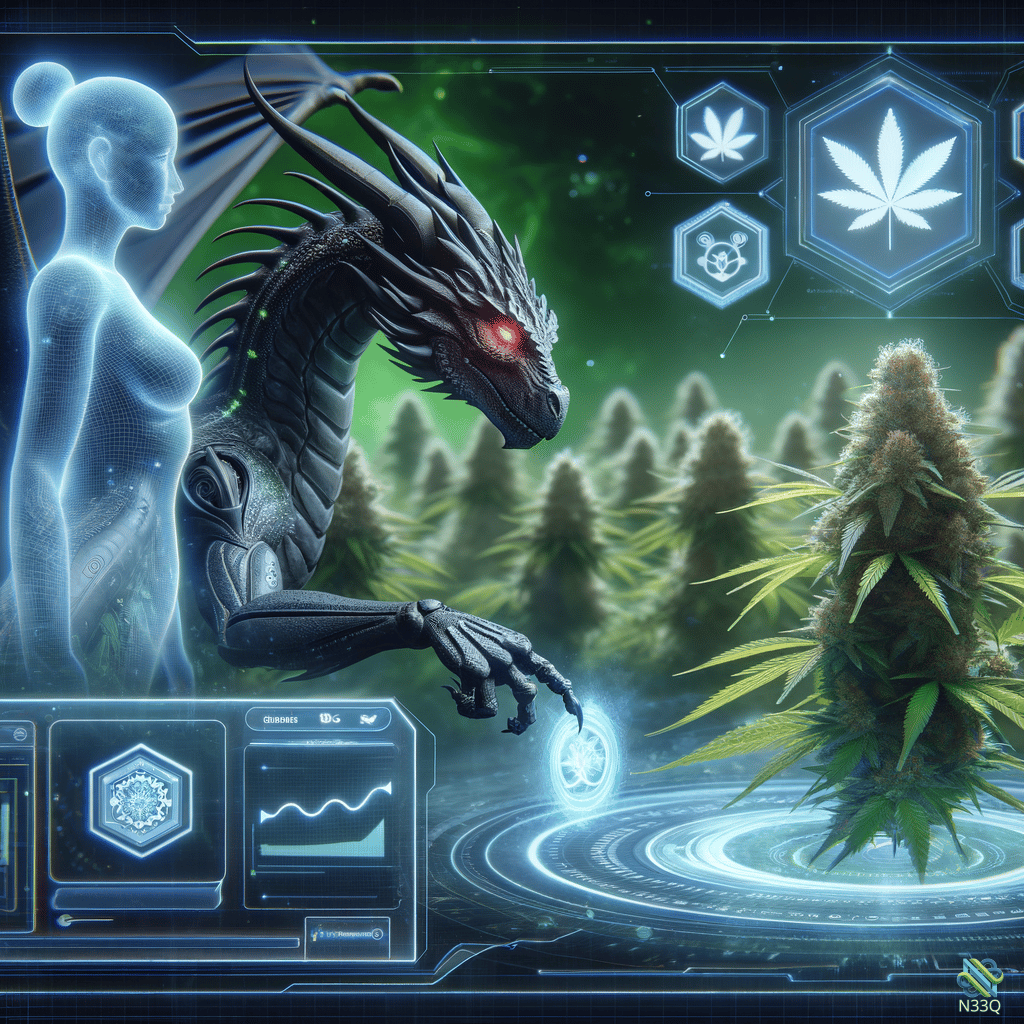 Cyber Dragon and Hologram in Cannabis Forest
