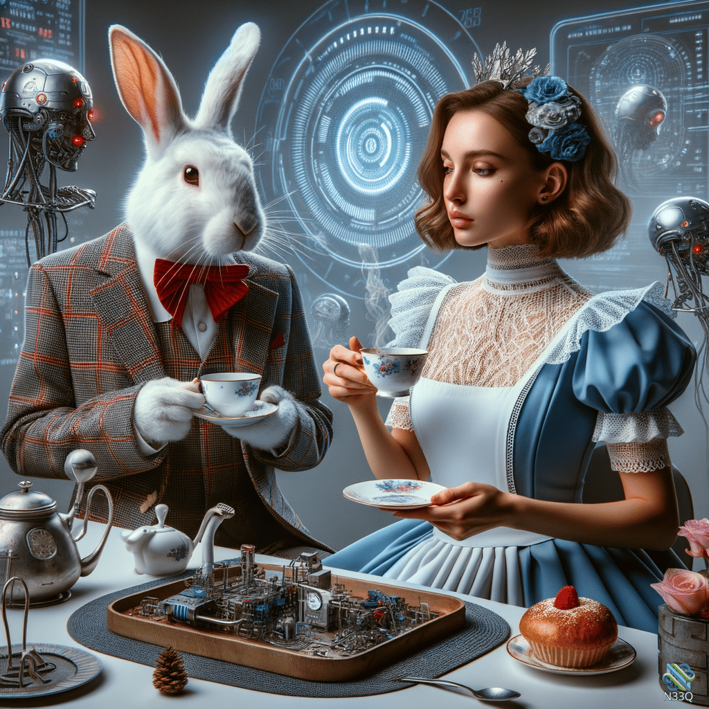 White Rabbit and Alice Cyberpunk Tea Party