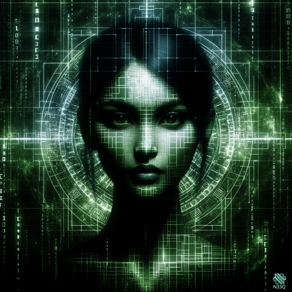 Woman in Green Digital HUD Grid