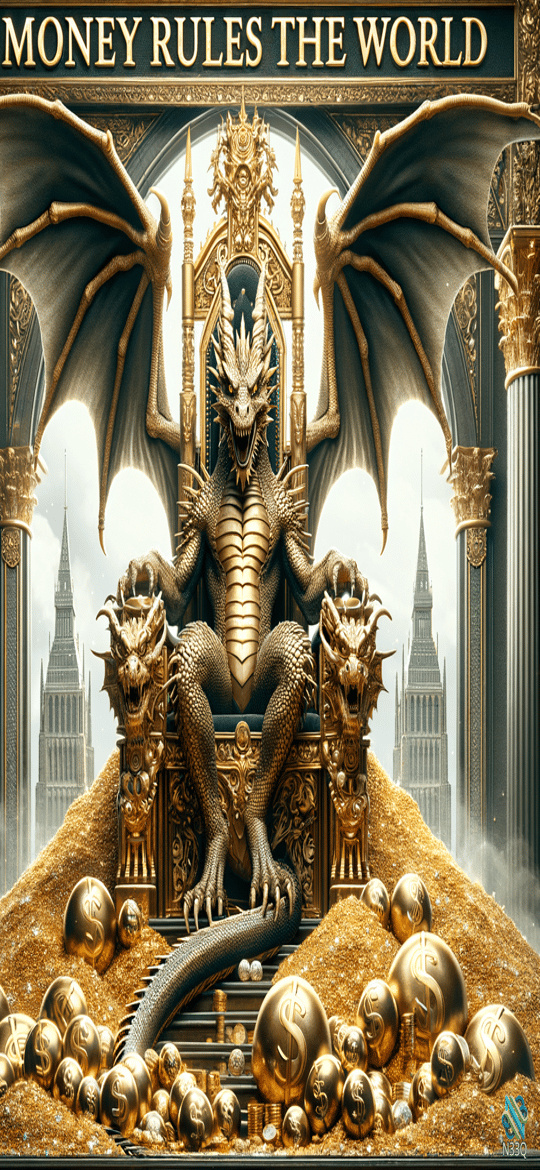 Golden Dragon on Throne with Gold Coins
