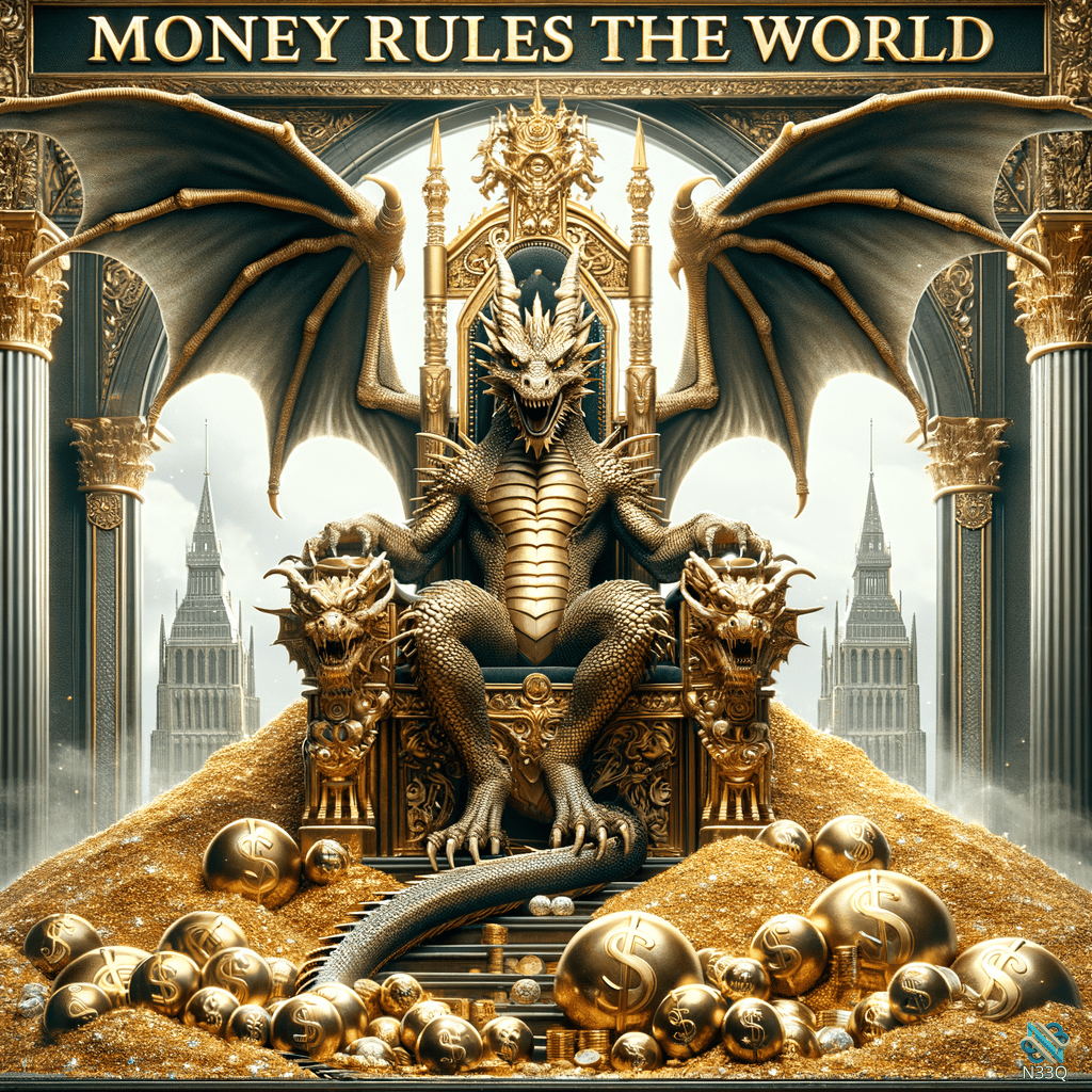 Golden Dragon on Throne with Gold Coins