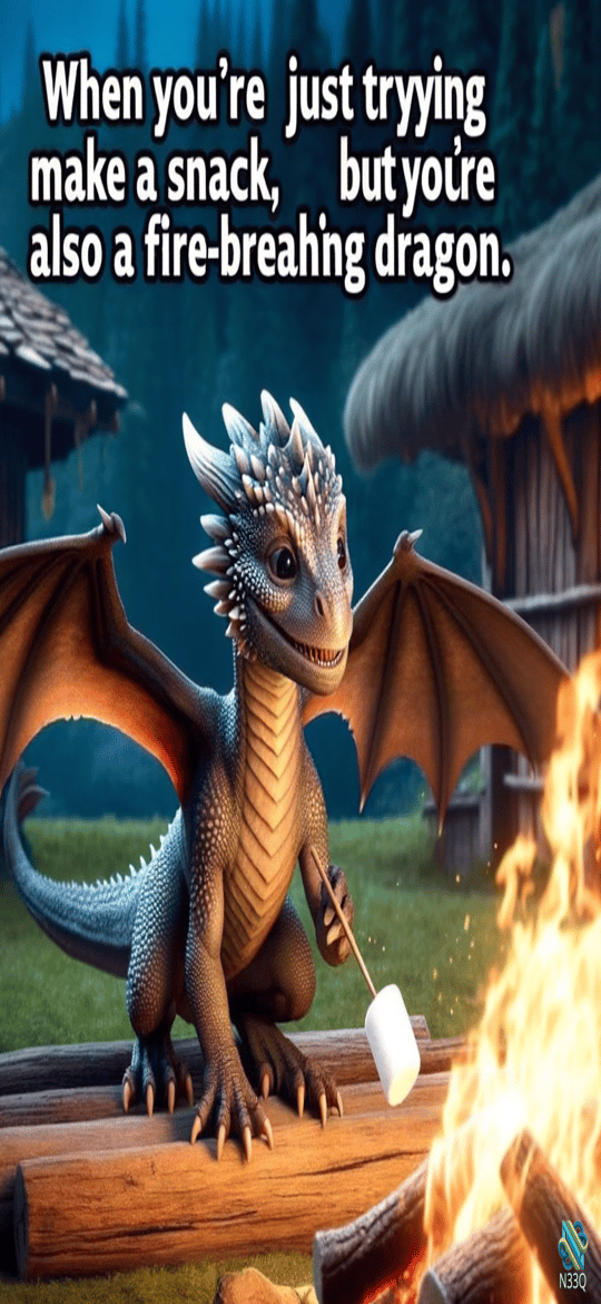 Dragon Roasting Marshmallow by Campfire