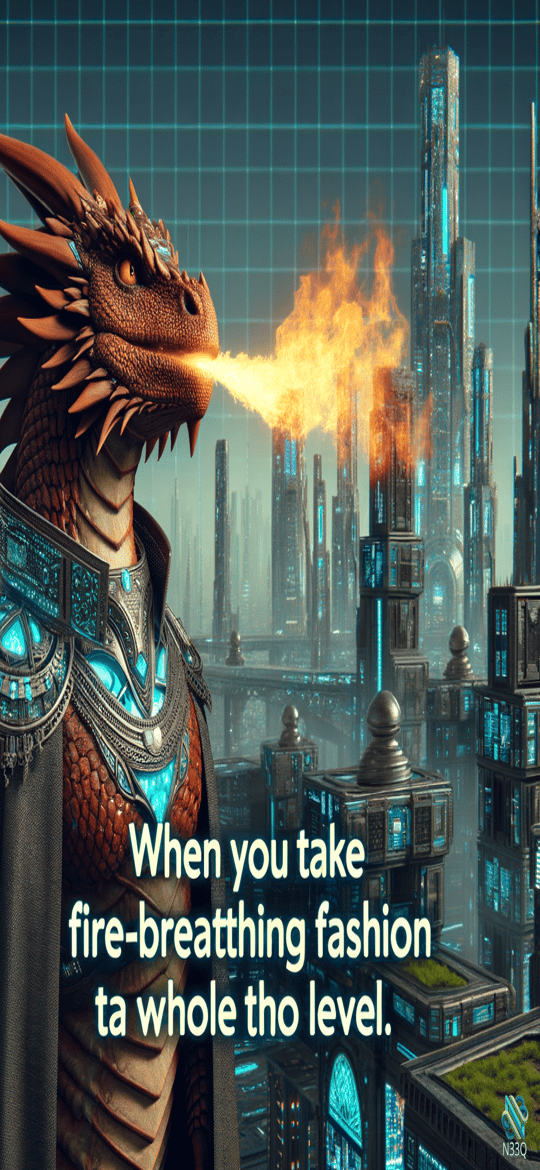 Armored Dragon Breathing Fire Over Cyberpunk City