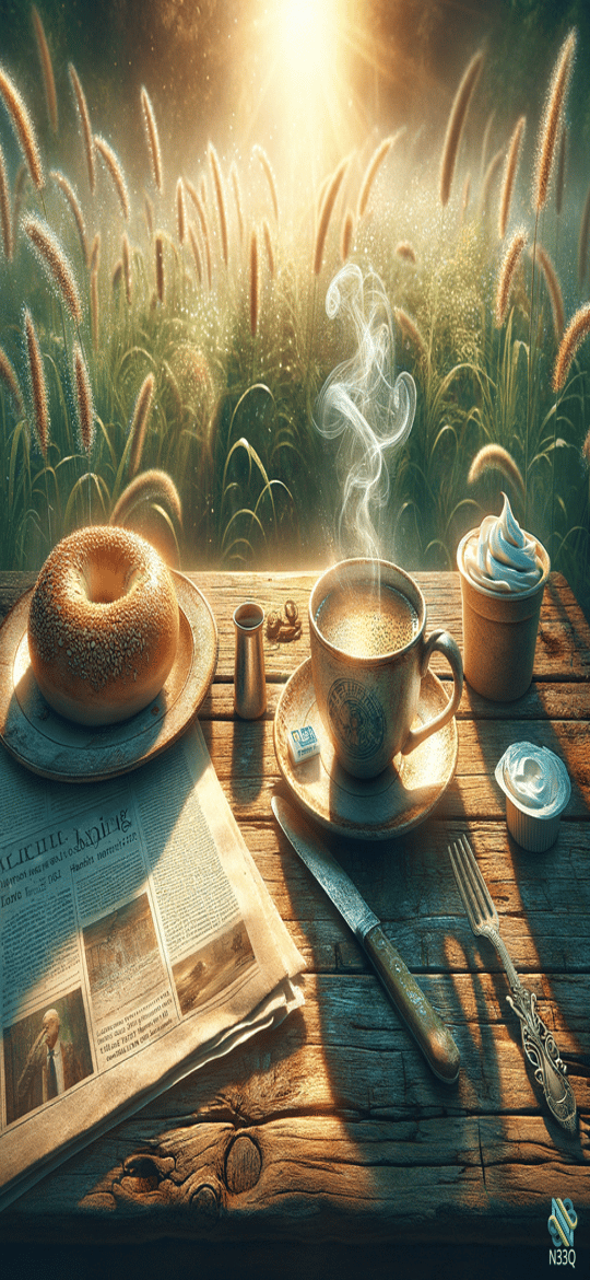Bagel and Coffee Breakfast on Wooden Table
