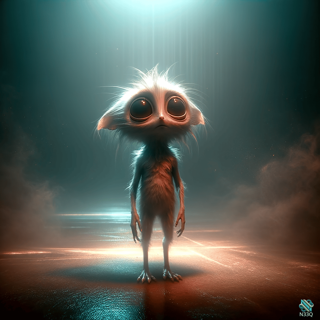 Furry Creature in Dramatic Light Beams