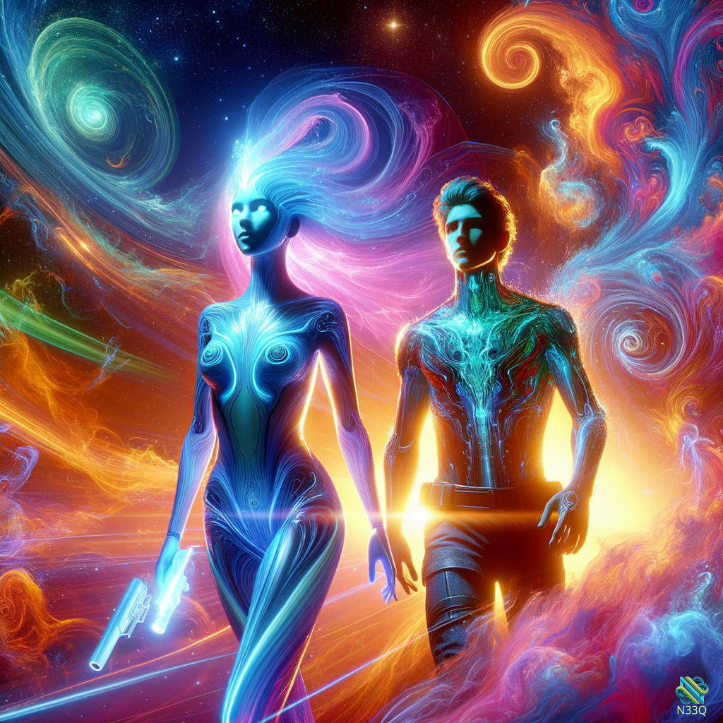 Glowing Cosmic Couple in Nebula Swirls