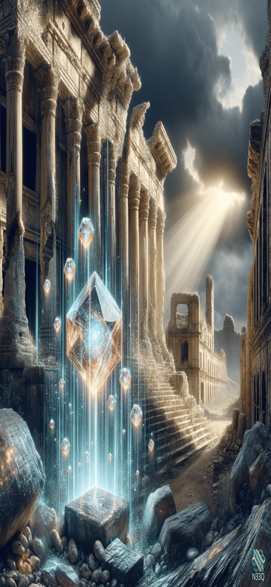 Glowing Crystal Cube in Ancient Ruins