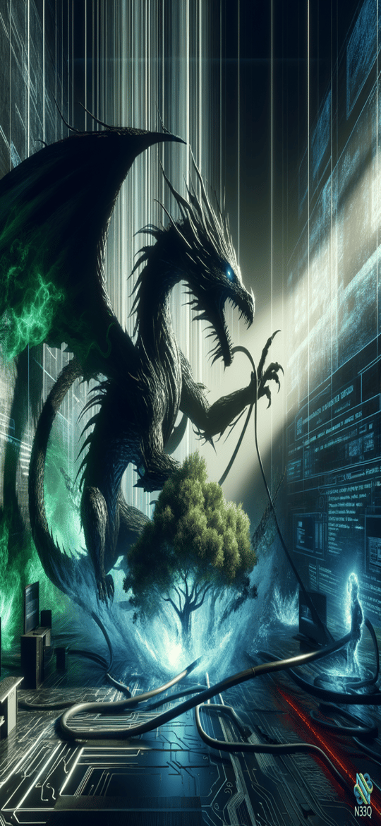 Dragon in Futuristic Holographic Chamber