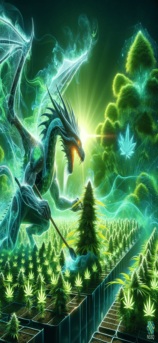 Ethereal Dragon Over Glowing Cannabis Field