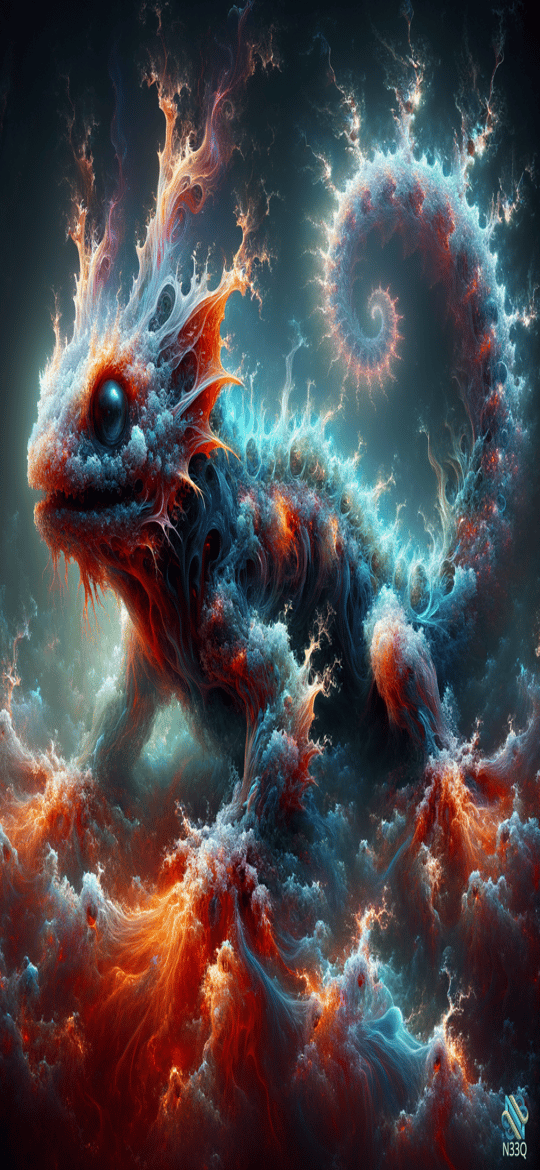 Fiery Ice Lizard with Spiral Tail
