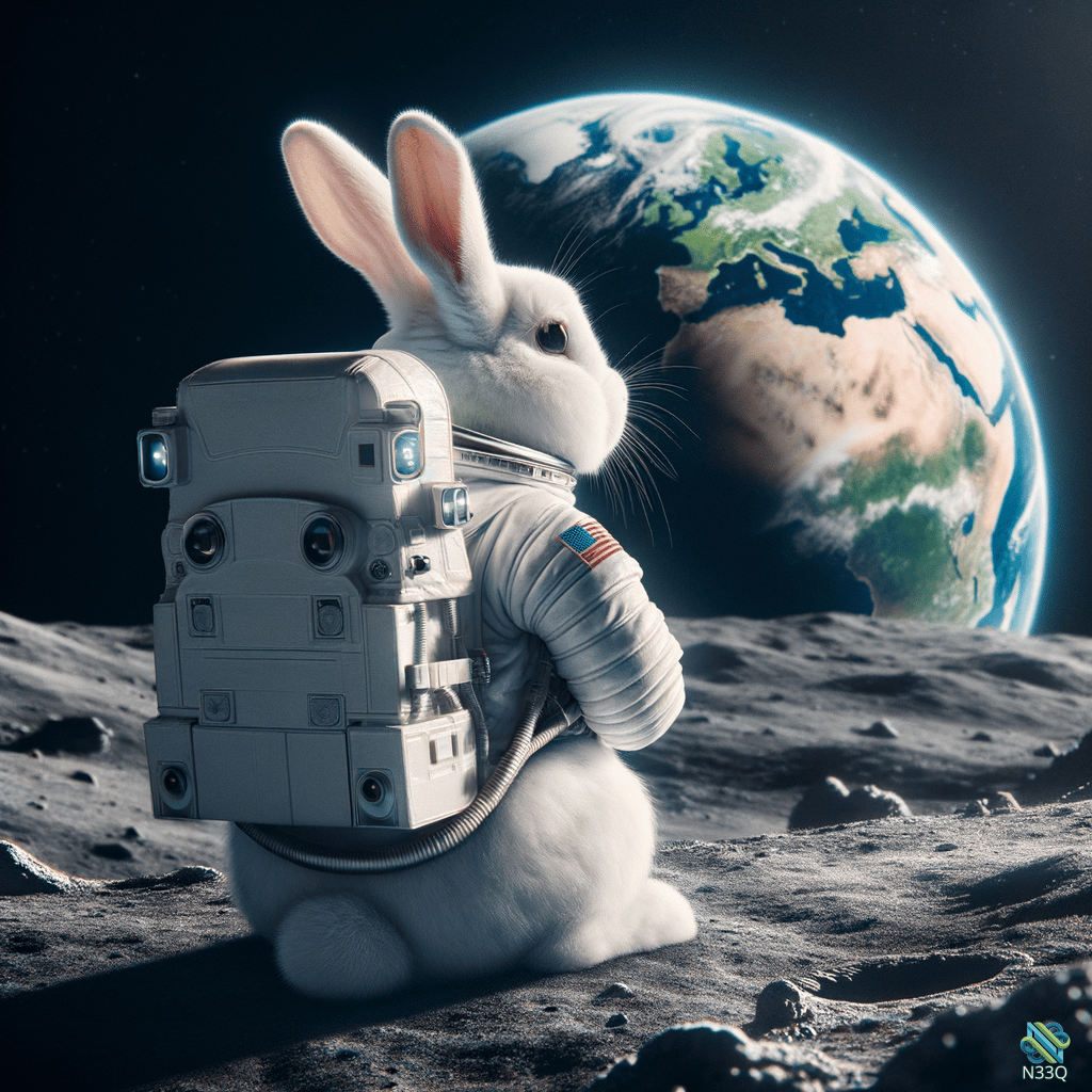 Rabbit Astronaut on Moon with Earth