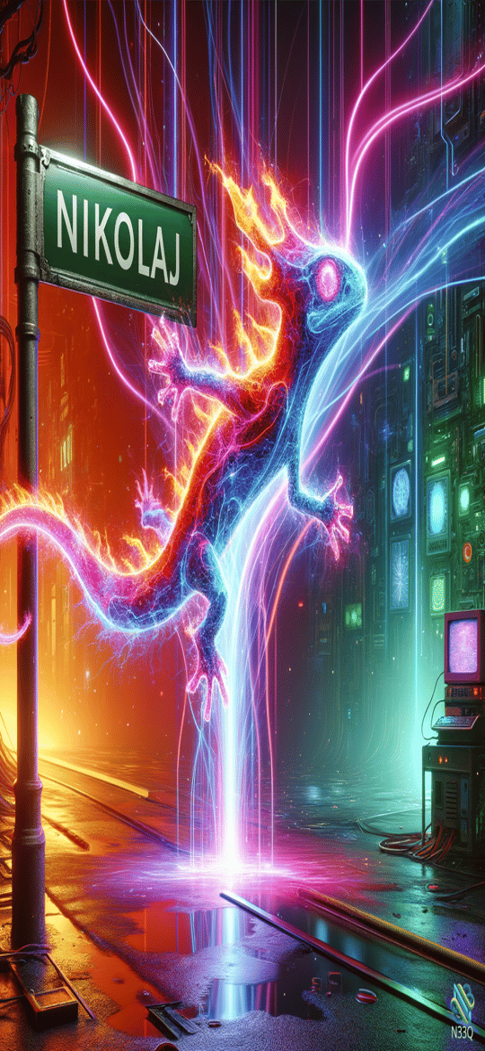 Neon Lizard by Nikolaj Street Sign