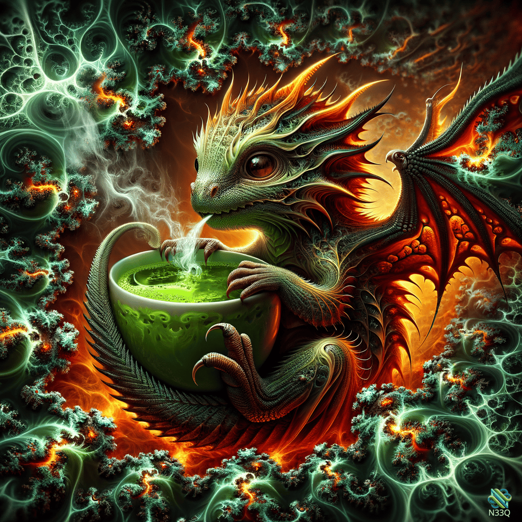 Green Dragon Sipping Steaming Potion Cup
