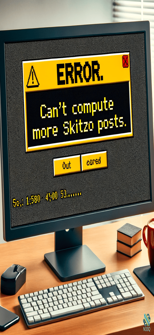 Retro Monitor Error on Wooden Desk