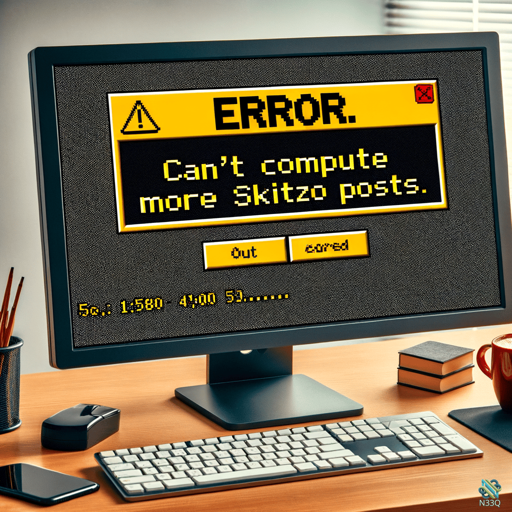 Retro Monitor Error on Wooden Desk
