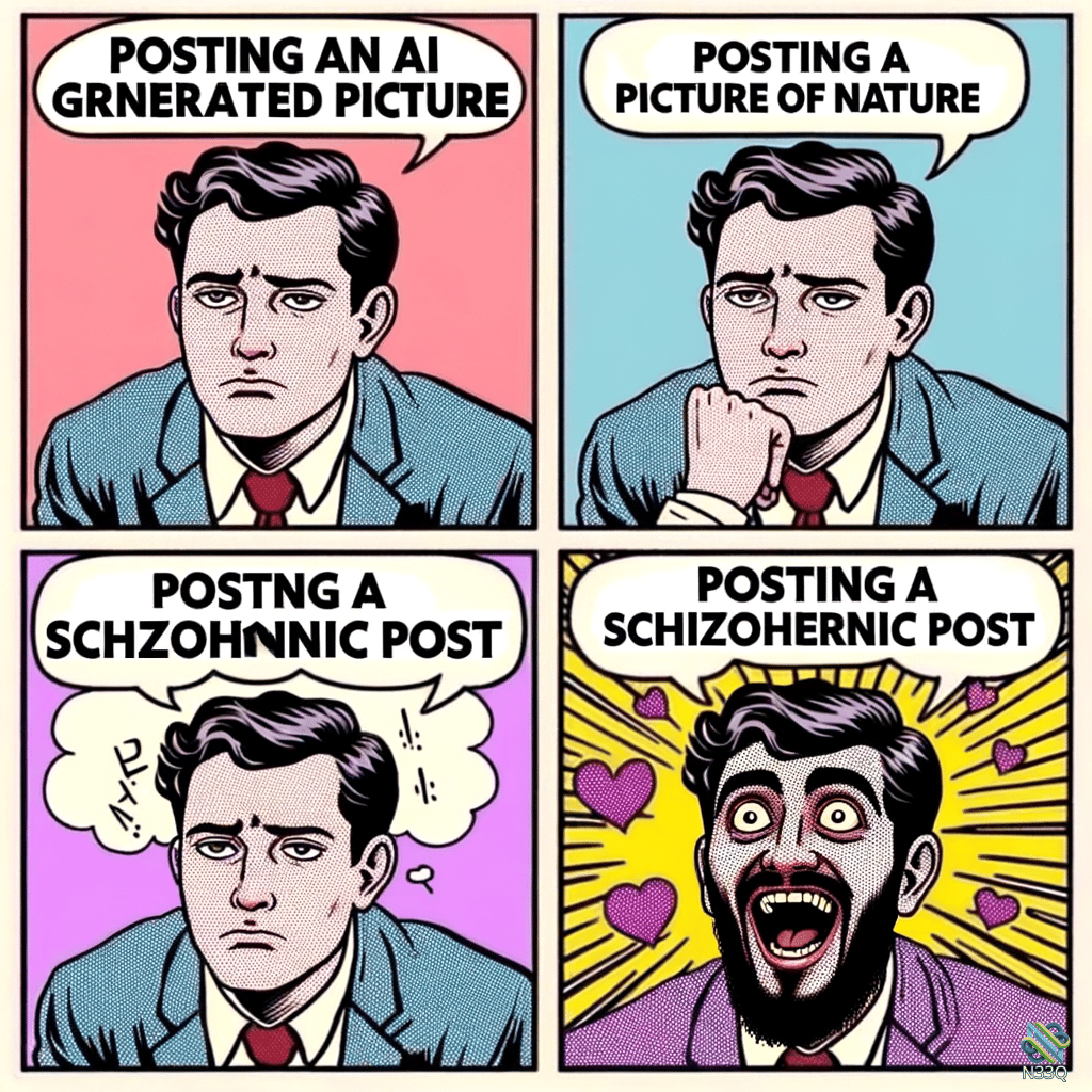 Four Panel Comic of Posting Reactions