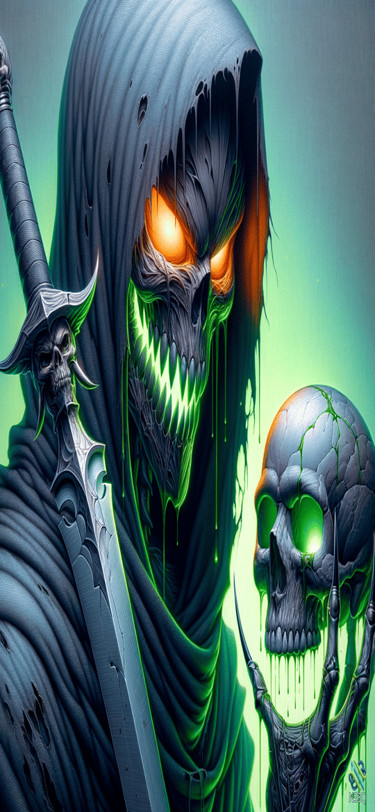Hooded Skeletal Reaper with Glowing Sword